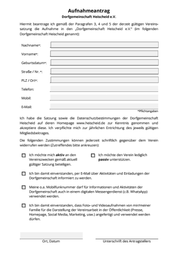 Aufnahmeantrag Aufnahmeantrag